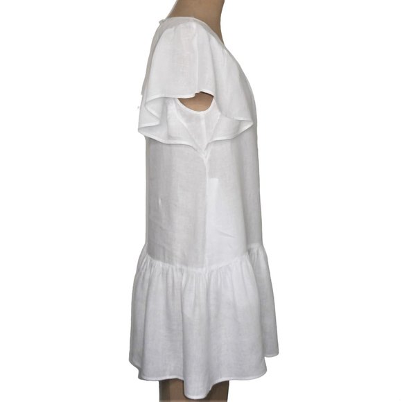 Velvet By G raham & Spencer Kassidy Woven Drop Waist White Linen Dress  Size S - Picture 3 of 12